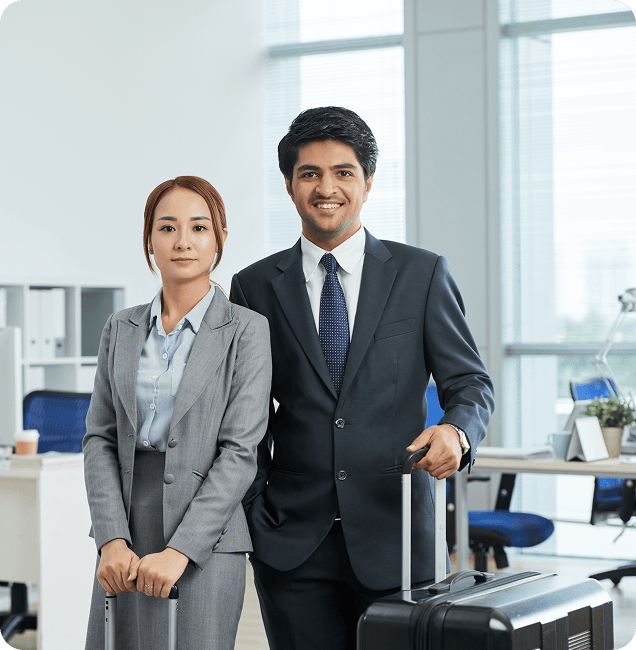 Professional travel consultants in modern office